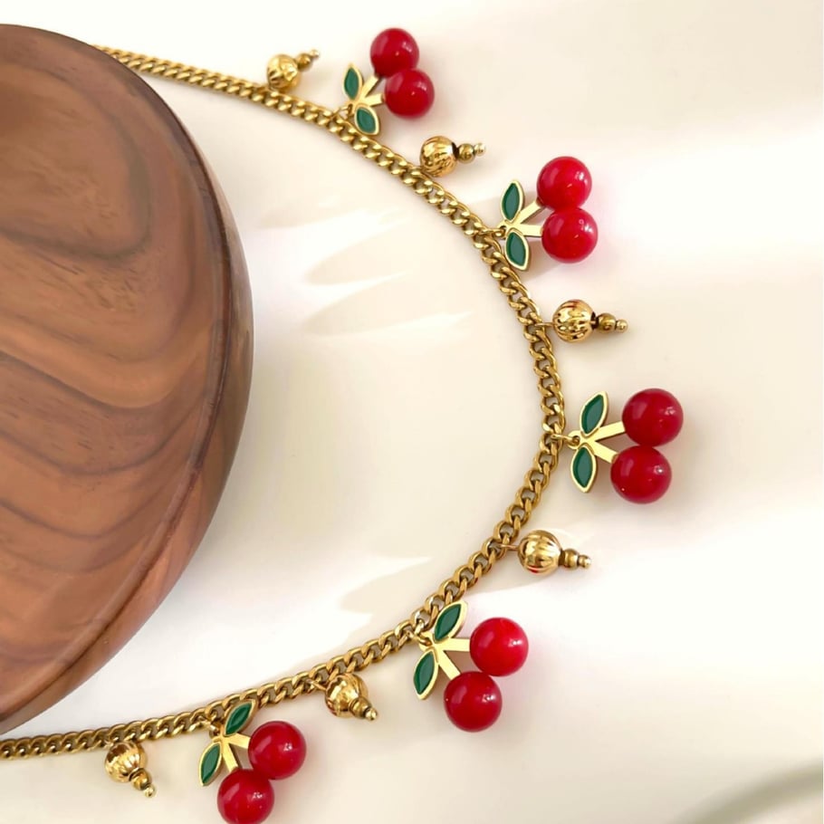 Collana con ciondolo a forma di ciliegia in acrilico, 1 pezzo Immagine4
