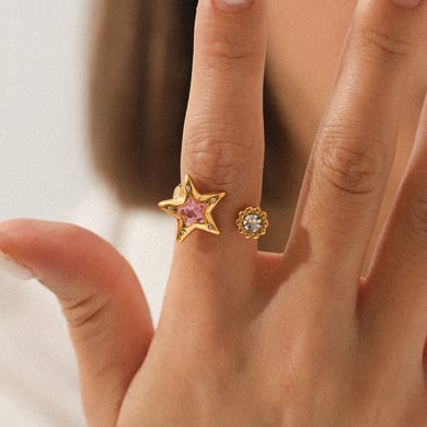 1 Piece Daily Star Stainless Steel Gold Color Zircon Statement Rings h5 Picture4