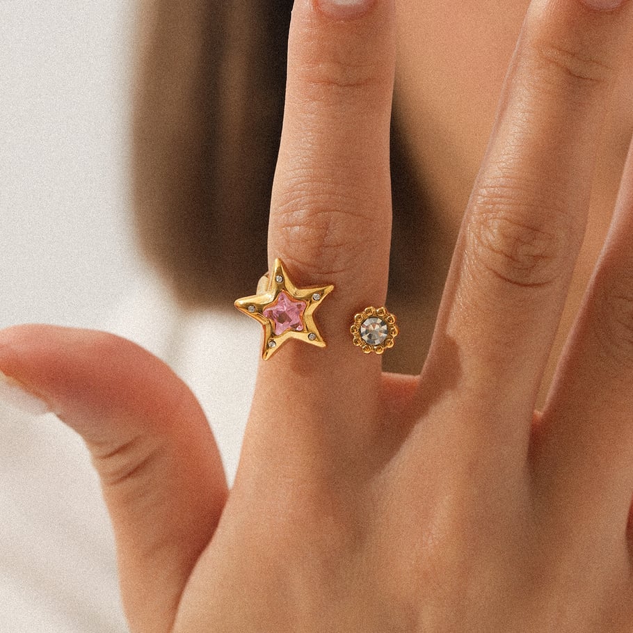 1 Piece Daily Star Stainless Steel Gold Color Zircon Statement Rings Picture4