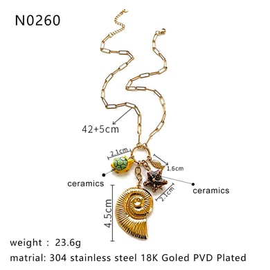 Collar con colgante de concha de acero inoxidable color dorado de 1 pieza h5 Imagen2