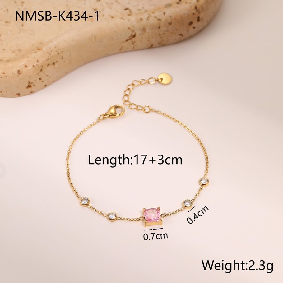 1 Piece Simple Rectangle Stainless Steel  Zircon Women's Chain Bracelets 