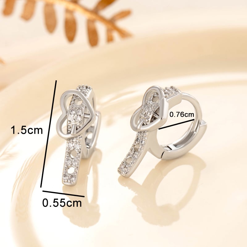 1 par de pendientes de aro de cobre con forma de corazón, sin enchapado y circonitas para mujer. 