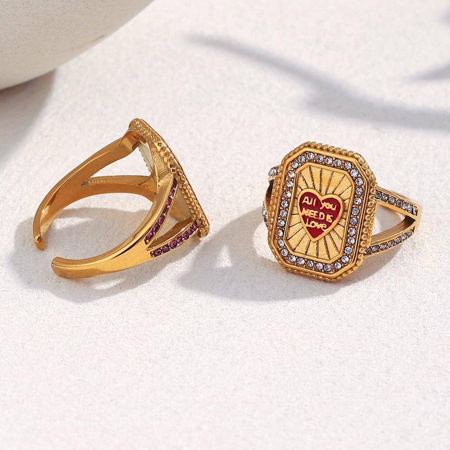 1 Piece Retro Tarot Stainless Steel Gold Color Statement Ring Picture5