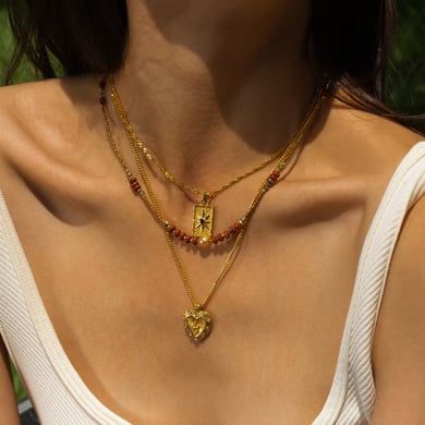 1 Piece Retro Heart Natural Stones  Gold Color Pendant Necklace h5 Picture2