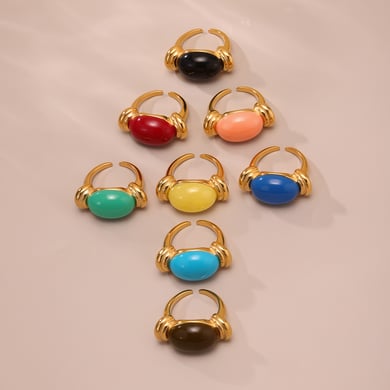 1 Piece Oval Resin Stainless Steel Gold Color Statement Rings h5 Picture3