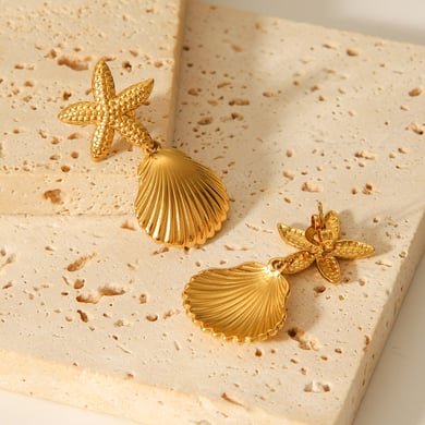 1 Pair Starfish Stainless Steel Gold Color Women's Stud Earrings h5 Picture4