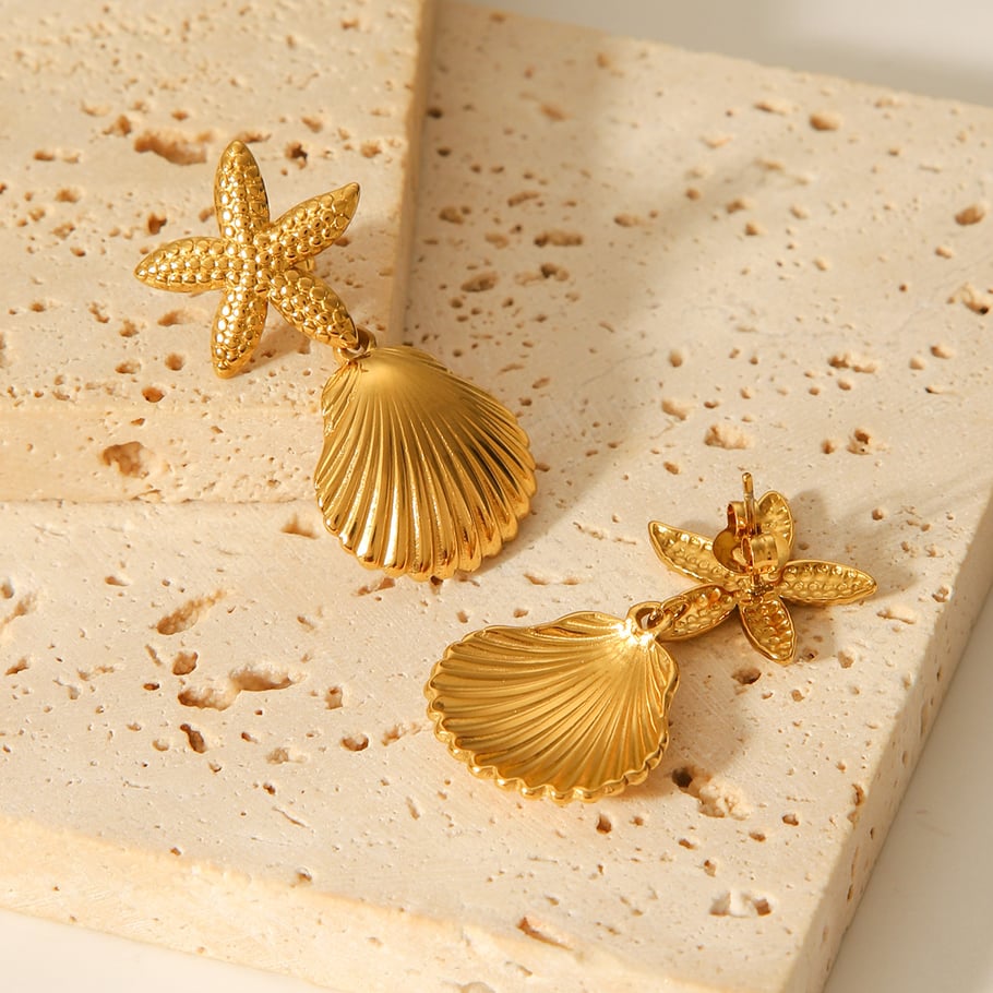 1 Pair Starfish Stainless Steel Gold Color Women's Stud Earrings Picture4
