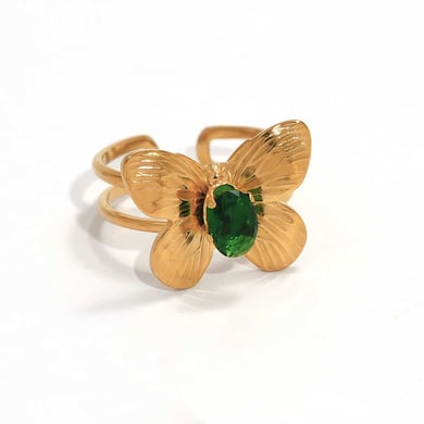 1 Stück Statement-Ringe aus Edelstahl mit Schmetterlingsmotiv in Goldfarbe h5 