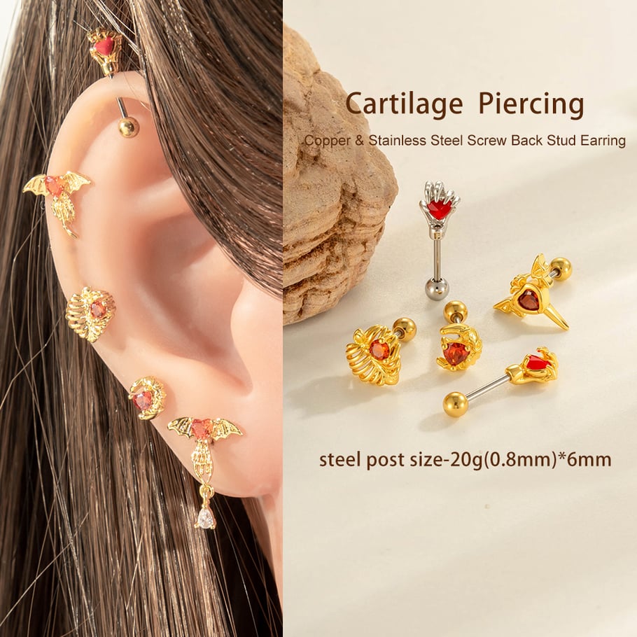 1 Piece Heart Copper Gold Color Zircon Piercing Earring Picture4