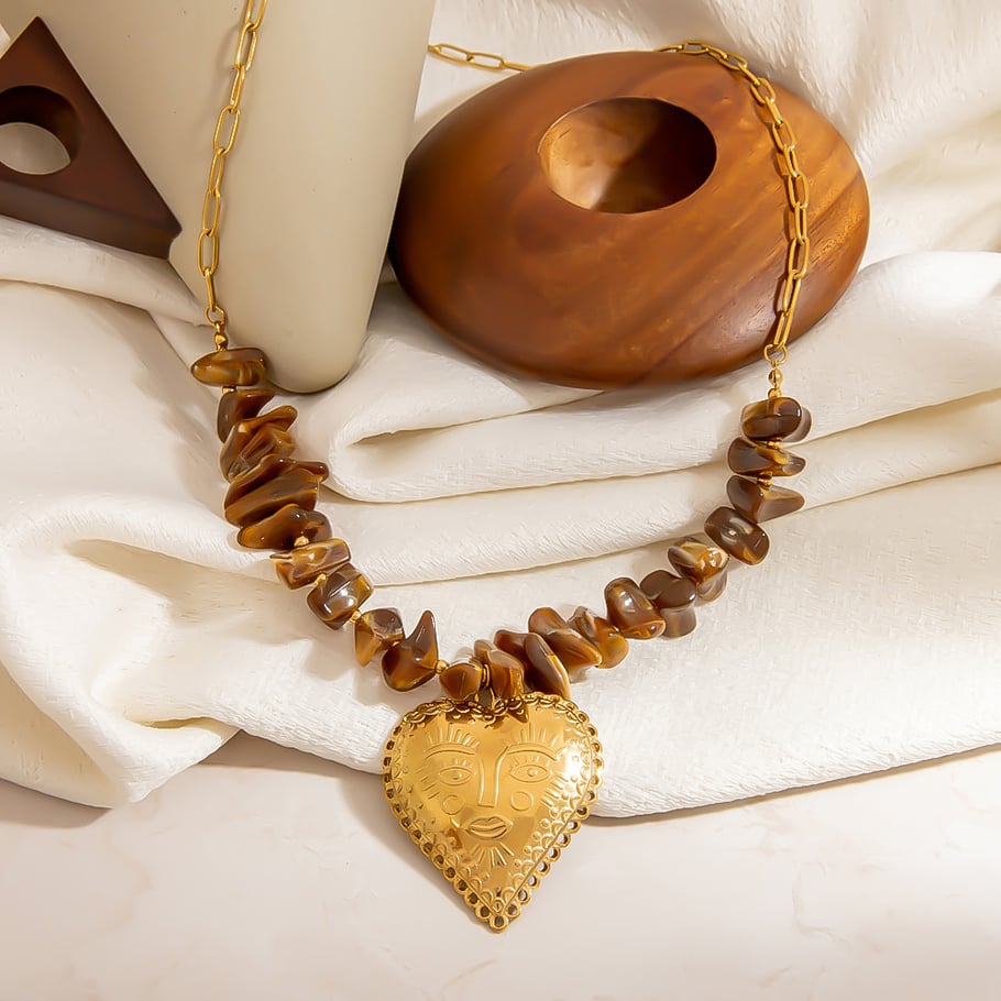 Collar de cuentas de acero inoxidable dorado con forma de corazón para mujer, 1 pieza Imagen4