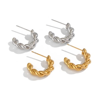 1 Pair Thread Stainless Steel Gold Color Hoop Earrings h5 Picture6