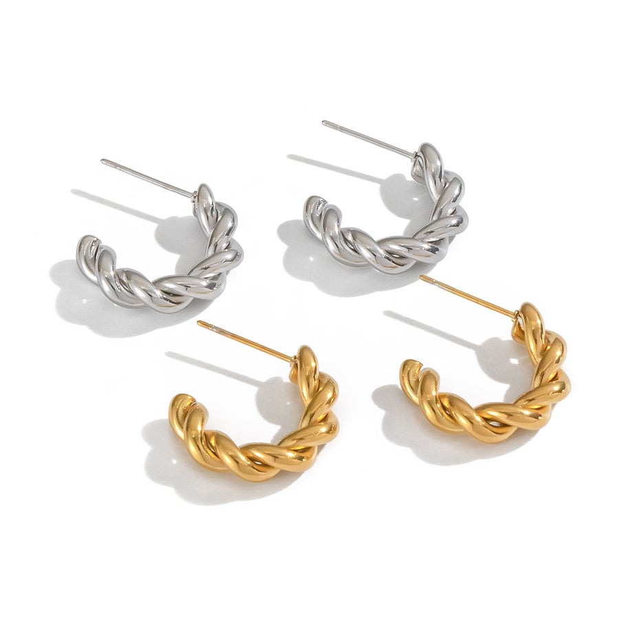 1 Pair Thread Stainless Steel Gold Color Hoop Earrings Picture6