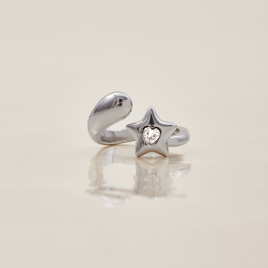 Anillos llamativos de acero inoxidable color oro blanco con diseño de estrella de 1 pieza Imagen5