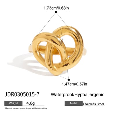 1 Piece Romantic Pretzel Shape Stainless Steel Gold Color Statement Rings h5 Picture2