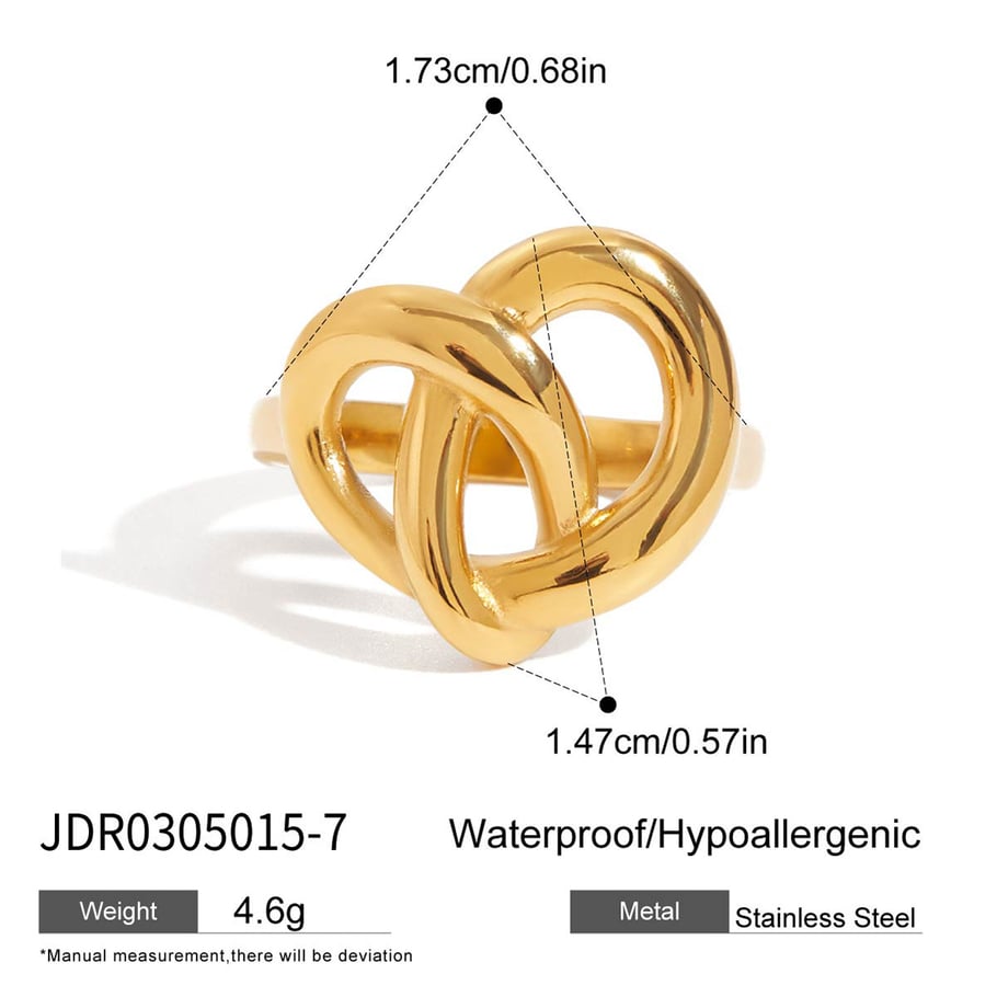 1 Piece Romantic Pretzel Shape Stainless Steel Gold Color Statement Rings Picture2