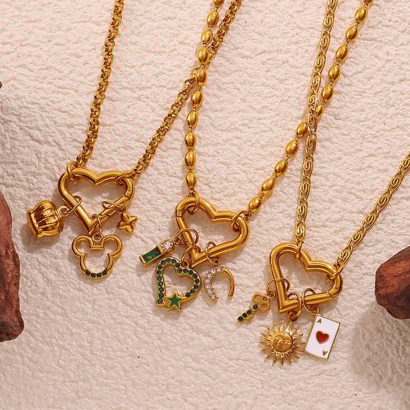 1 collar con colgante DIY de acero inoxidable color dorado