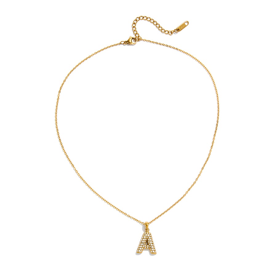Collar con colgante de letra clásica de acero inoxidable color dorado para mujer, 1 pieza 