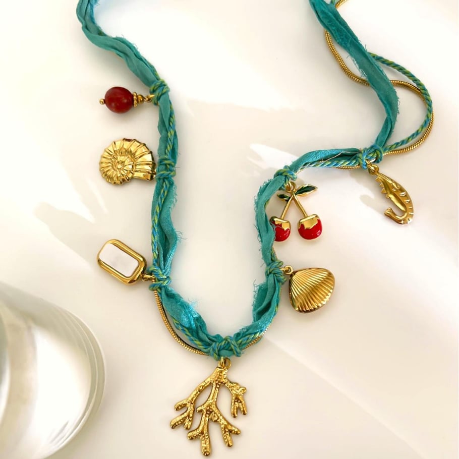 1 Piece Fabric Stainless Steel Gold Color Pendant Necklace Picture3