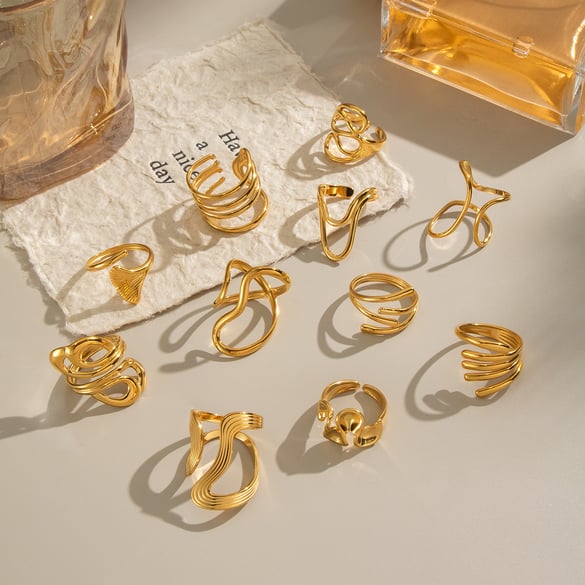 1 stuk Simple Series Dagelijkse onregelmatige vorm roestvrij staal goudkleurige statement ringen