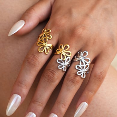 Anelli semplici in acciaio inossidabile color oro con fiore semplice, serie 1 pezzo h5 Immagine5