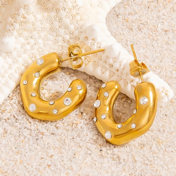 1 Pair C-shape Stainless Steel  Gold Color Hoop Earrings