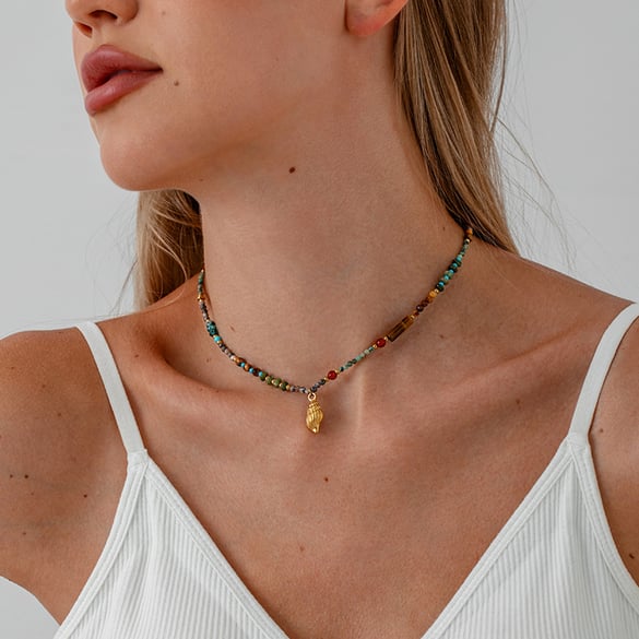 Collana con perline color oro e pietre naturali da 1 pezzo