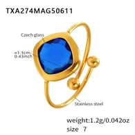 TXA274-Golden Blue Glass Stone Ring/No.7 Picture3