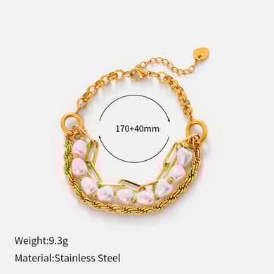 1 Piece Retro Irregular Shape Stainless Steel  Gold Color Charm Bracelet h5 