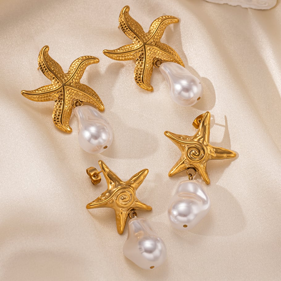 1 Pair Starfish Stainless Steel  Gold Color Drop Earrings Picture3