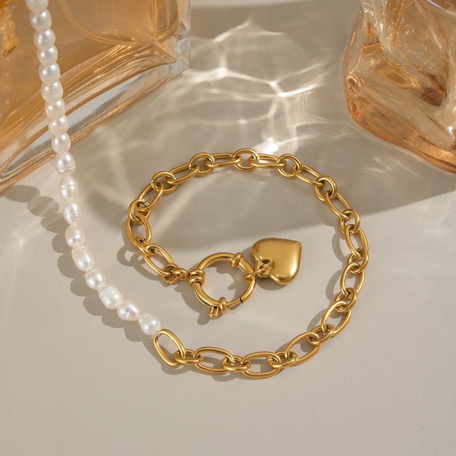 Collana con perle in acciaio inossidabile a forma di cuore, 1 pezzo Immagine4