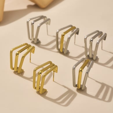 1 paio di orecchini a cerchio da donna in acciaio inossidabile color oro, rettangolari e minimalisti h5 Immagine4