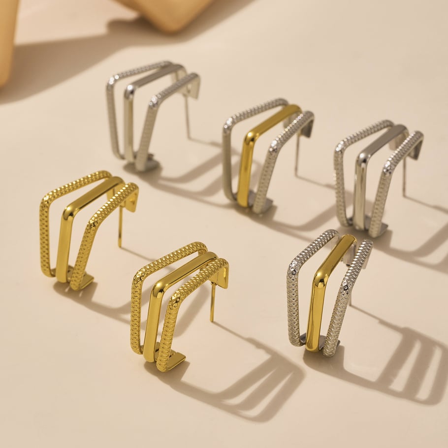1 paio di orecchini a cerchio da donna in acciaio inossidabile color oro, rettangolari e minimalisti Immagine4