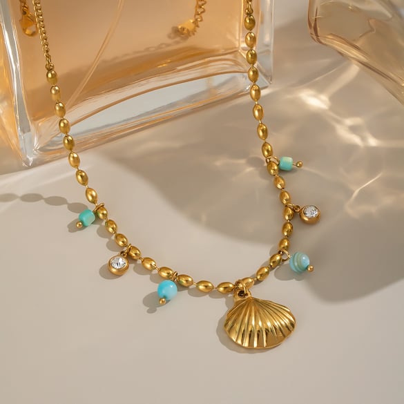 1 Piece Shell Stainless Steel Gold Color Pendant Necklace