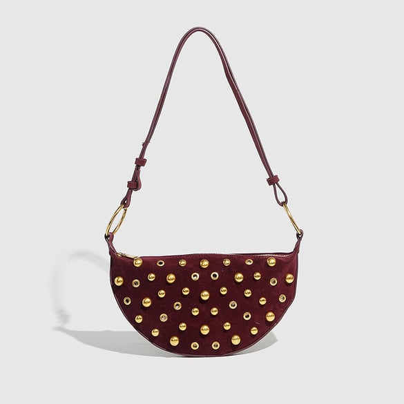 1 Piece Simple  Casual Stylish Burgundy Beaded PU Women's Shoulder Bags 2