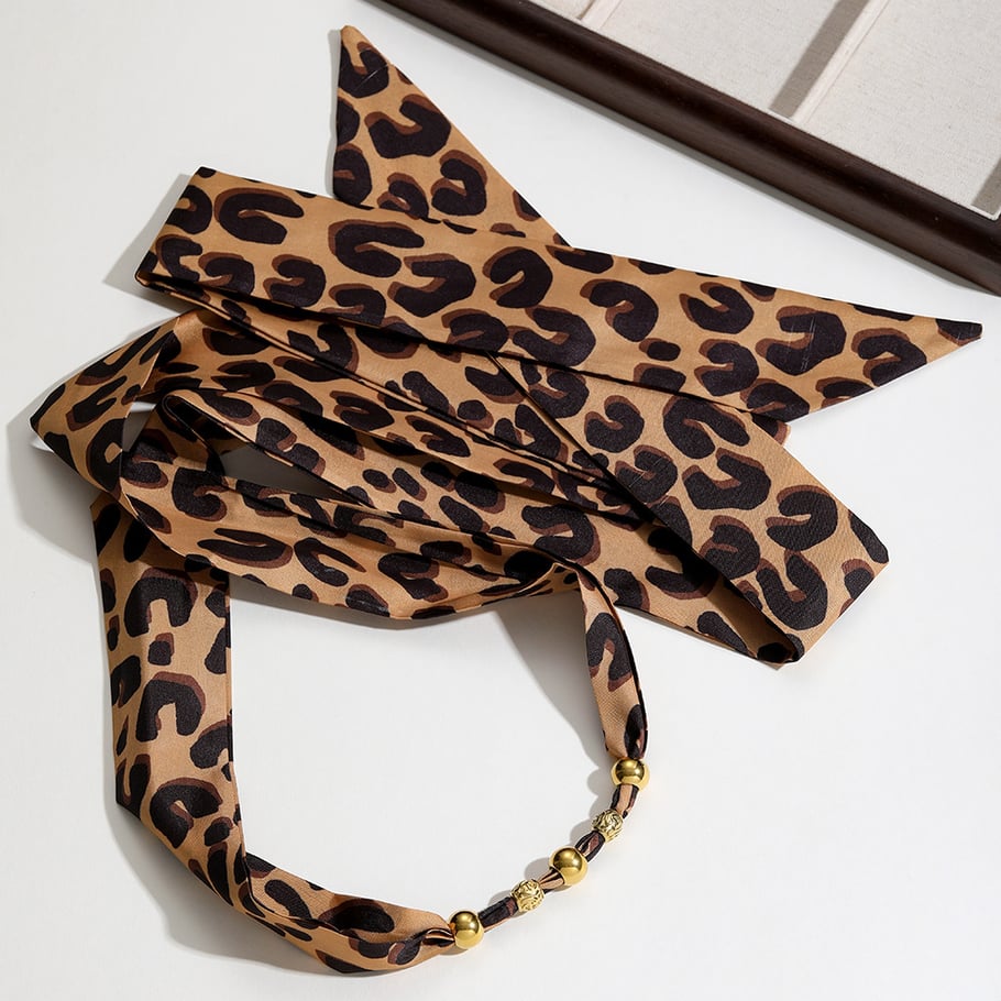 1 Piece Leopard DIY Print Fabric Stainless Steel Women's Long Necklaces Picture3