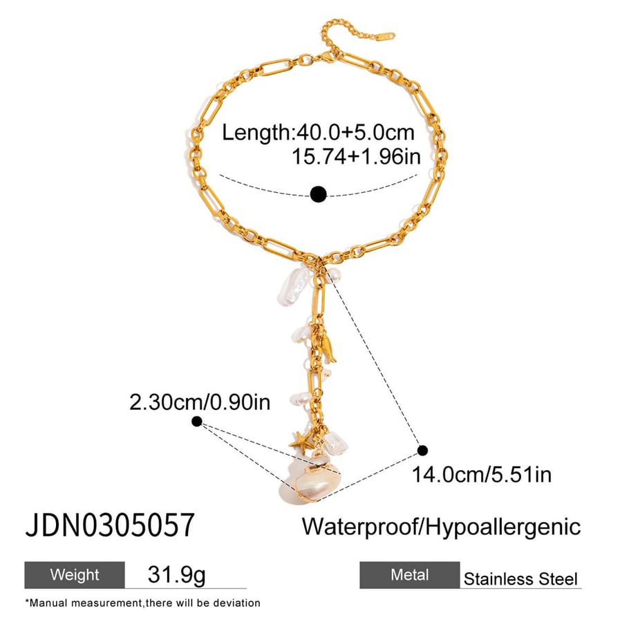 Collier avec pendentif coquillage en acier inoxydable doré pour femme, 1 pièce Image2