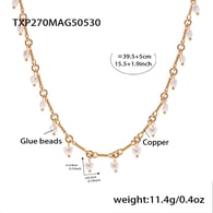 TXP270-Heart Pearl Tassel Necklace 40+5cm 