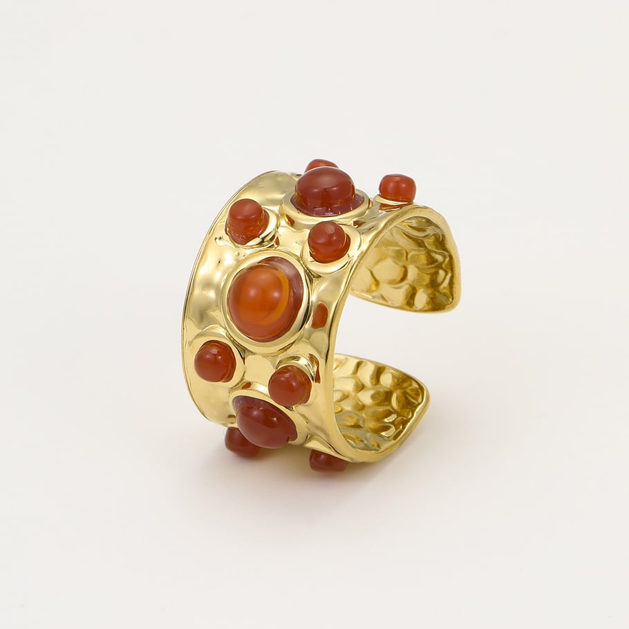 1 Piece Natural Stone Stainless Steel  Gold Color  Gemstone Ring Picture5