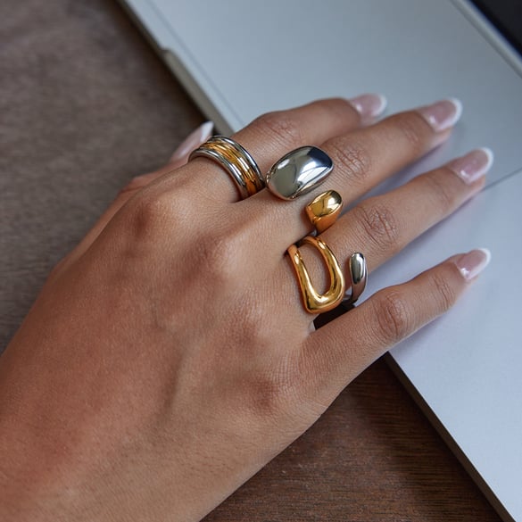 1 Piece Annular Stainless Steel Silver&Gold Color Minimalist Rings