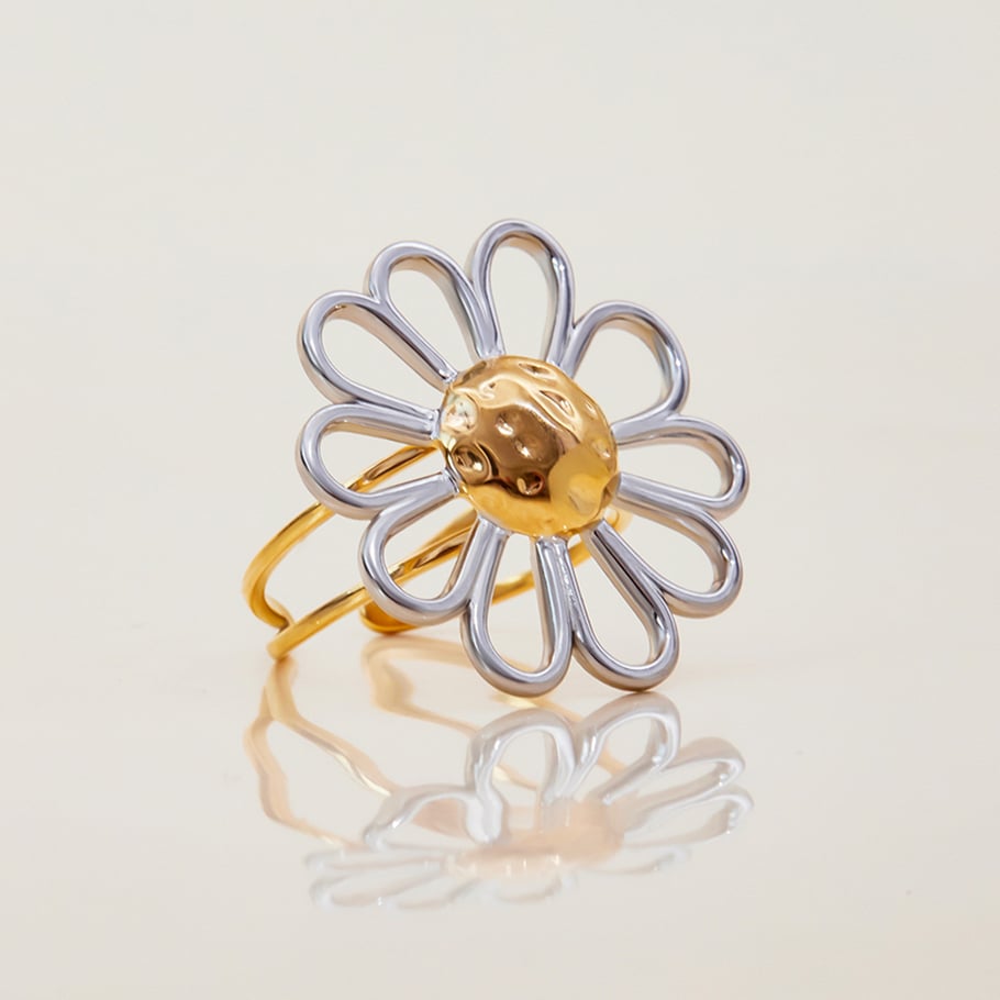 1 Piece Minimalist Flower Stainless Steel Gold Color Statement Rings Picture7