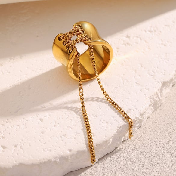 1 Piece Simple Series Daily Chain Stainless Steel Gold Color Statement Rings 2