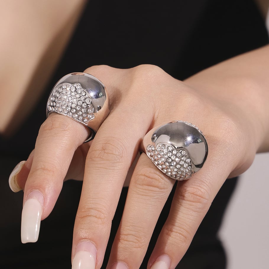 Set di gioielli da donna in acciaio inossidabile semicircolare color oro con zirconi, 1 pezzo Immagine5