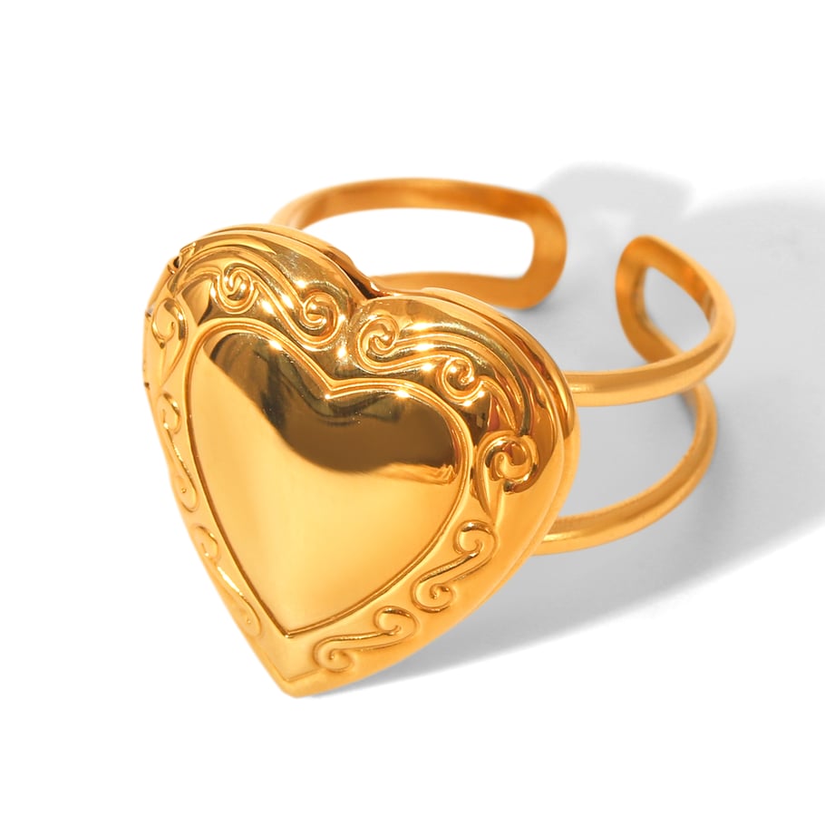 1 Stück Simple Series Daily Heart Statement-Ringe aus Edelstahl in Goldfarbe 