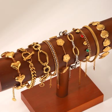 1 par de pulseras de cadena de acero inoxidable geométricas diarias de serie simple para mujer h5 Imagen4