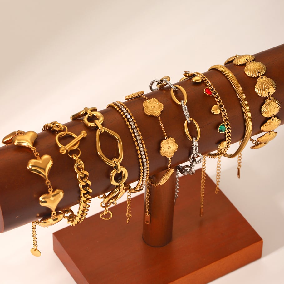 1 par de pulseras de cadena de acero inoxidable geométricas diarias de serie simple para mujer Imagen4