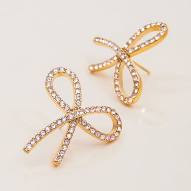 1 paar Shining Series Bow Knot roestvrijstalen goudkleurige damesoorbellen h5 Afbeelding5