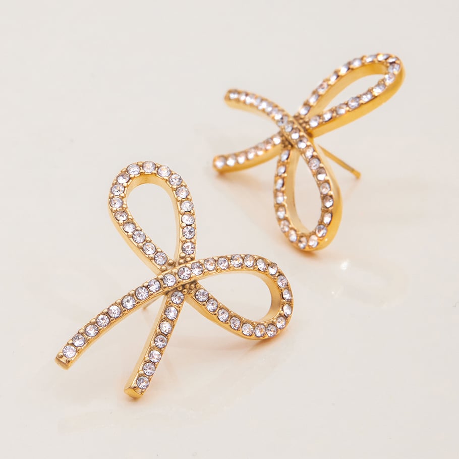 1 paar Shining Series Bow Knot roestvrijstalen goudkleurige damesoorbellen Afbeelding5