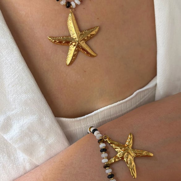 Natural Stone Starfish Necklace Set 2
