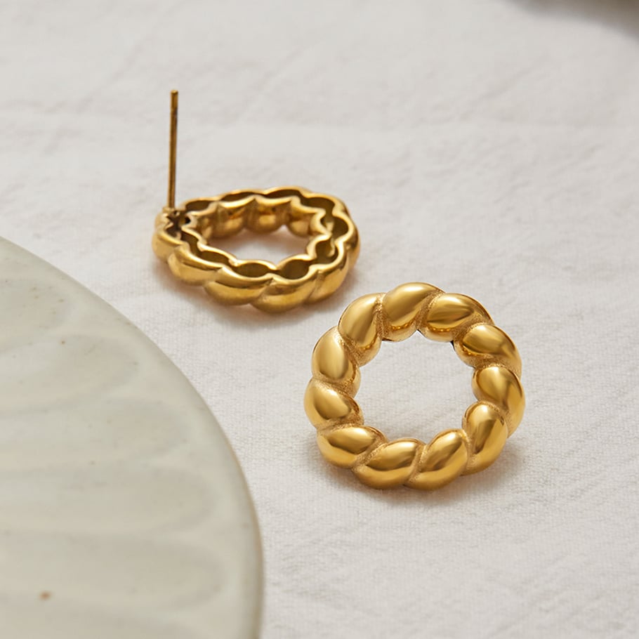 1 Pair Simple Twisted Knot Stainless Steel Gold Color Women's Stud Earrings Picture5