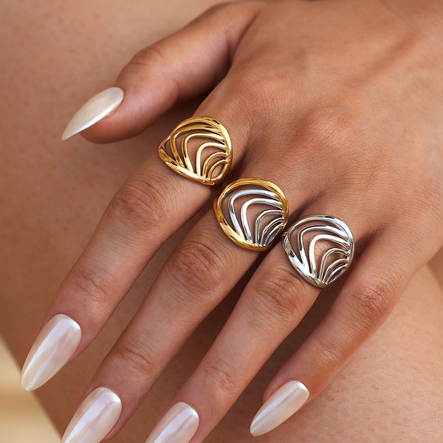 1 pezzo semplice striscia in acciaio inossidabile color oro anelli minimalisti Immagine5